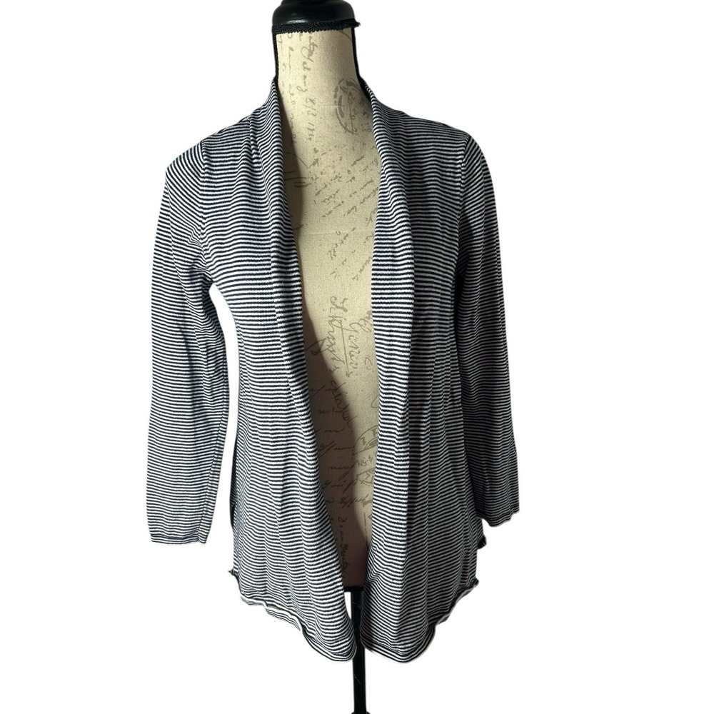 Jason Maxwell Women's Open Front Knit Cardigan Sweater Striped Blue/White Size M